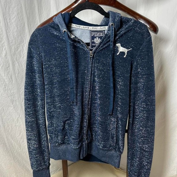 Navy blue Victoria's Secret PINK zip up hoodie with embroidered dog detail #VS - Picture 1 of 4